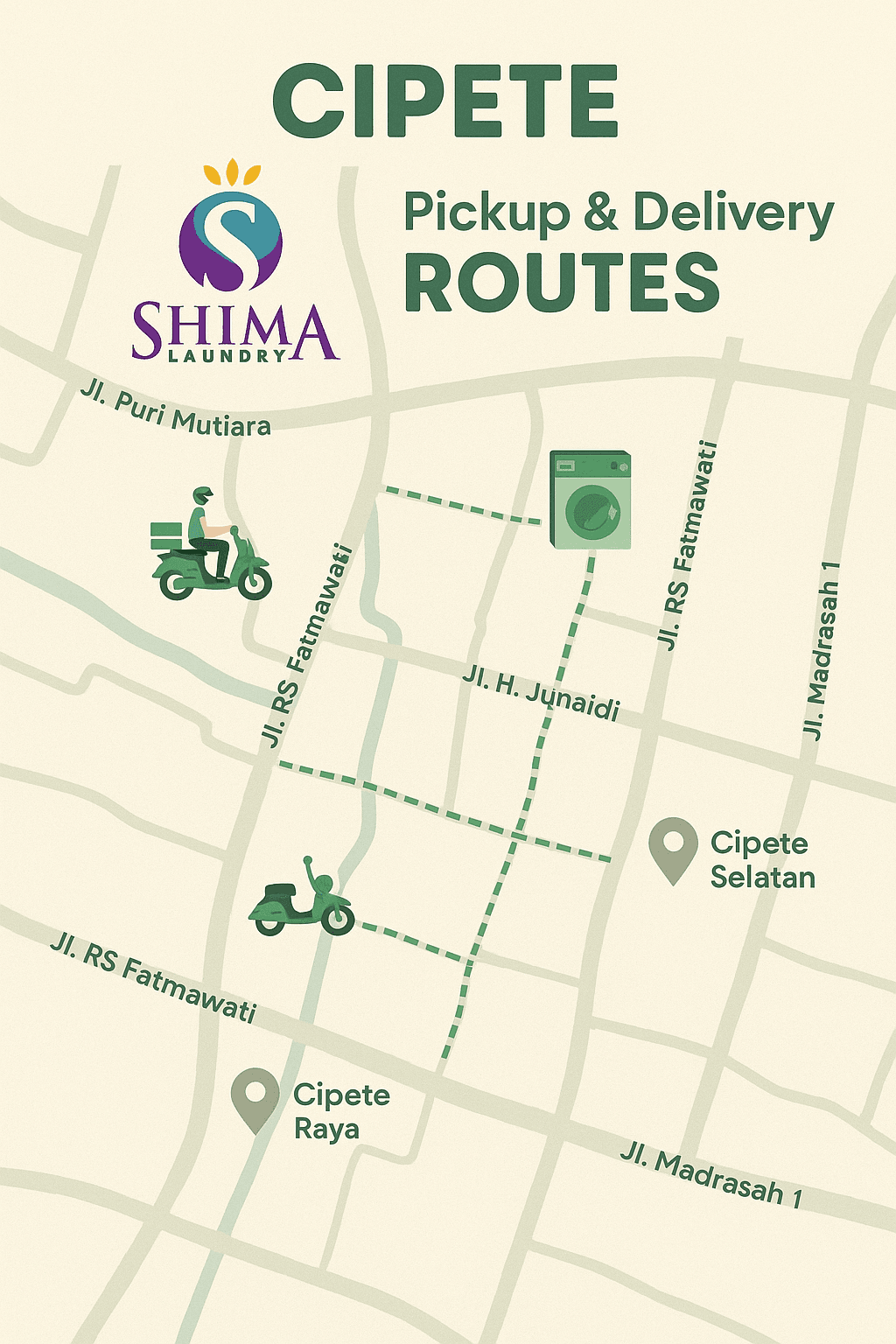 Peta area layanan laundry kiloan Cipete - Shima Laundry